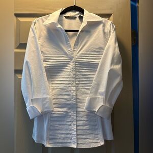 "Zac & Rachel" White Fitted Pleated 3/4 Sleeve Classic Shirt. Sz L, GUC